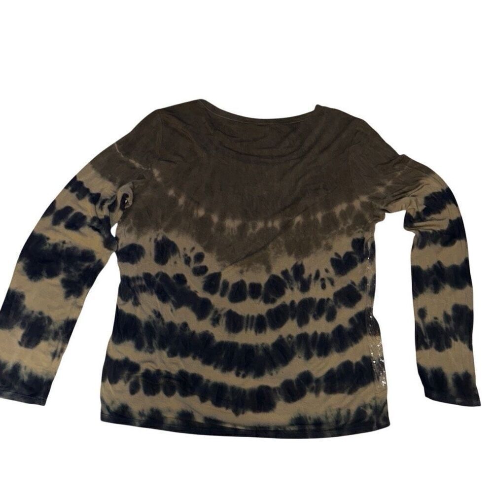Tribal Jeans Gray/Tan/Blue Tie Dye Sequin Long Sleeve Jersey Tunic Top Ladies Me